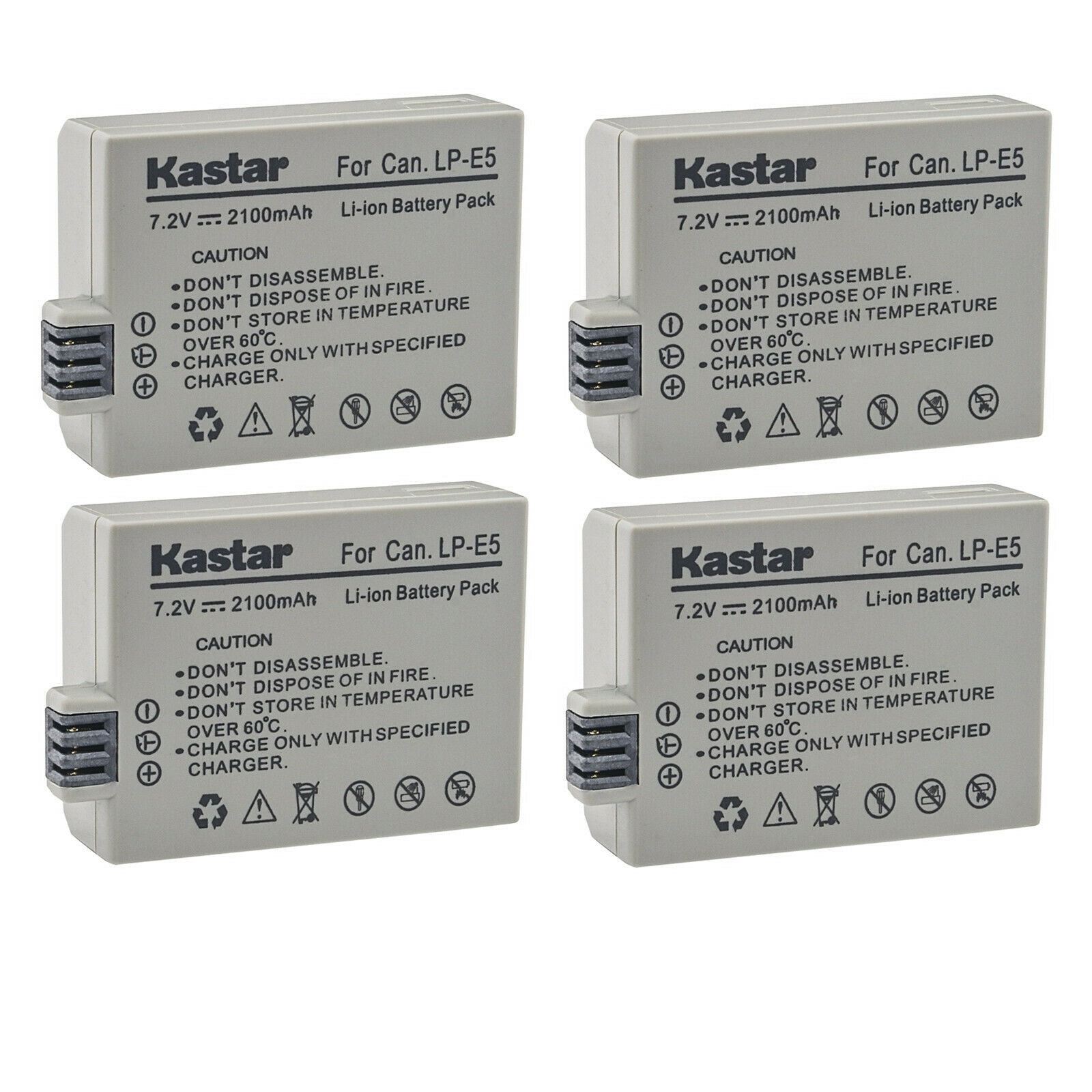 Kastar 4-Pack LP-E5 Battery 7.2V 2100mAh Replacement for Canon EOS