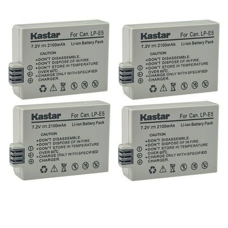 Kastar 4-Pack LP-E5 Battery 7.2V 2100mAh Replacement for Canon EOS Rebel XSi EOS Rebel XS EOS Rebel T1i EOS 450D EOS 500D EOS 1000D EOS Kiss F EOS Kiss X2 EOS Kiss X3 Camera