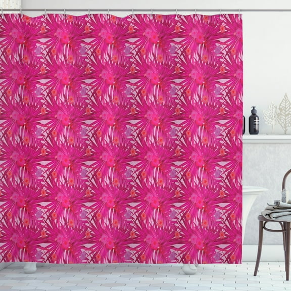 Ambesonne Hibiscus Shower Curtain, Tropical Magenta Monstera, 69"Wx70"L, Raspberry Pale Pink