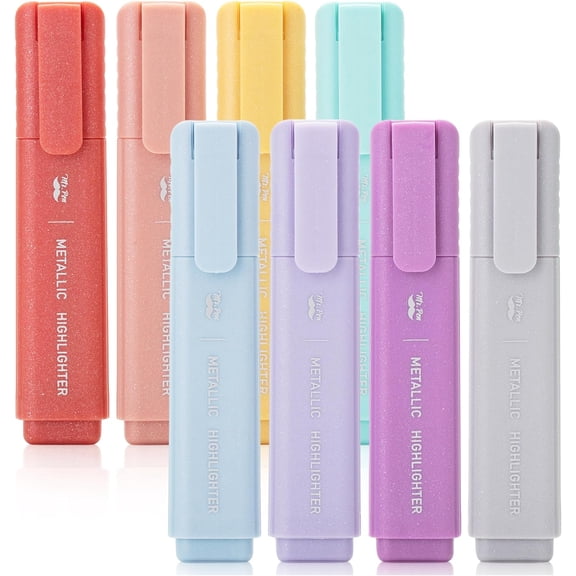 Mr. Pen- Glitter Highlighters, 8Pack, Metallic Colors, Chisel Tip Aesthetic Highlighters