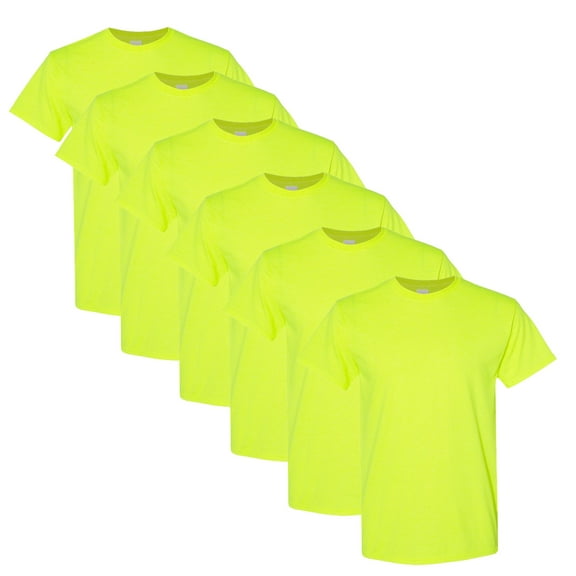 Gildan - Hi Vis Men’s Short Sleeve T Shirt with Safety Green 6 Pack Size – M | High Visibility Work Tee 50/50 Cotton/polyester