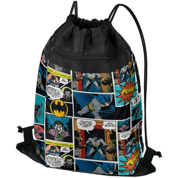 Batman Comic Pattern Drawstring Backpack Sports Bag Sackpack 17" x 13", Perfect for Gym, Yoga or Practice