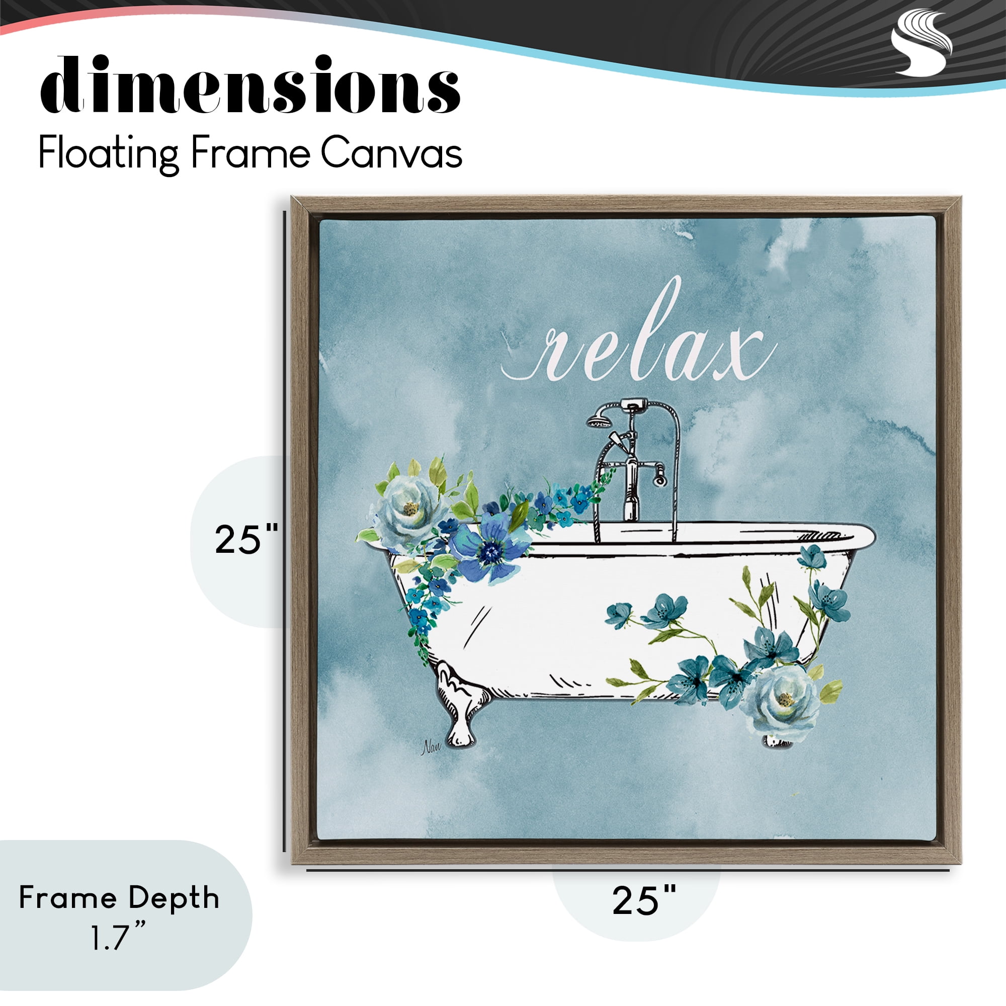 Stupell Industries Floral Bathroom Rules Relax Brown Framed Floater Canvas Wall Art, design by Nan