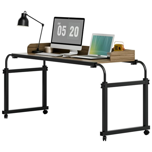 solautey Adjustable Bed Tray Table 15.7in Wide - Overbed Table with 360 Degree Wheels for Working/Eating/Reading in Bed, Portable Study Workstation, Height Adjustable ﻿