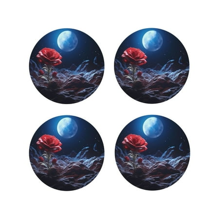 

Tideii Artistic Moon Rose for Leather Coasters 4 Pieces Anti-fouling and Anti-scalding Decorative Coasters Suitable for Restaurants Kitchens Coffee Shops-Round Shape