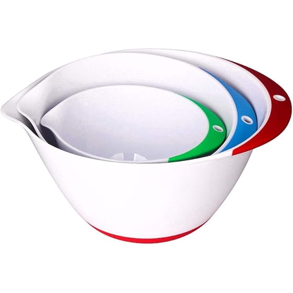 Jean-Patrique Plastic Mixing Bowls for Kitchen - Mixing Bowl Set of 3 - Kitchen Mixing Bowls with Pour Spout and Non-Slip Base - Kitchen Bowls for Prepping & Cooking - Baking Plastic Bowl Set