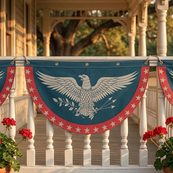 Vintage American Eagle Patriotic Bunting, 4th of July Decor, Independence Day Fan Flag, Memorial Day Outdoor Decoration, Gift For Dad 18x36in