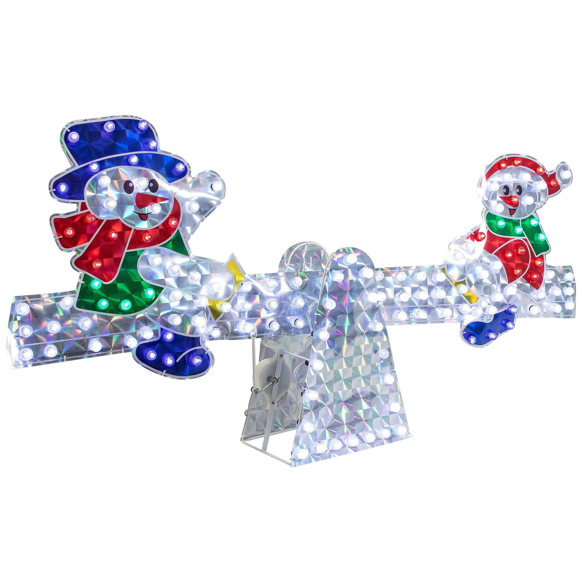 Northlight Lighted Holographic Snowmen on See Saw Outdoor Christmas Decoration - 46" - Multicolor