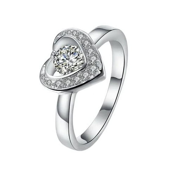 HeartsAndYou 2ct Round Cut Moissanite Engagement Ring for Women 18k White Gold over Silver Heart Shape Solitaire