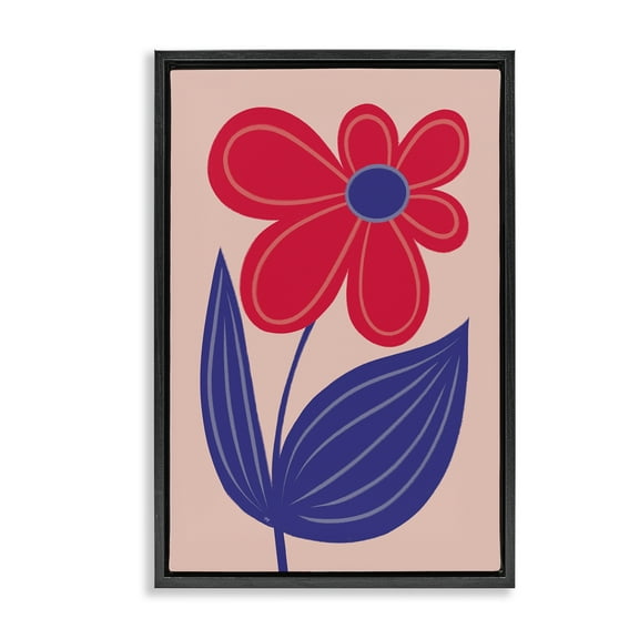 Stupell Industries Playful Bold Red Daisy Floral Painting Black Floater Framed Canvas Art Print Wall Art, 17 x 25