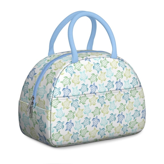 Insulated Lunch Bag Women, Reusable Turtle Hand Drawn in Watercolor Art Blue Tote Lunch Box, Leakproof Cooler Lunch Bags for Work Office Travel Picnic
