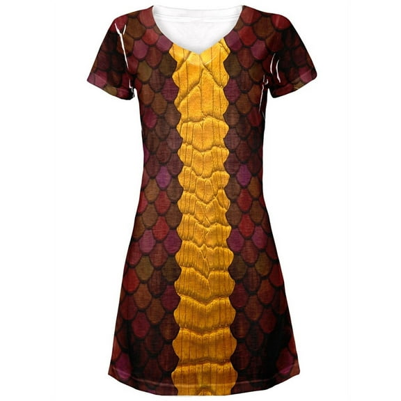 Halloween Red Dragon Costume All Over Juniors V-Neck Dress