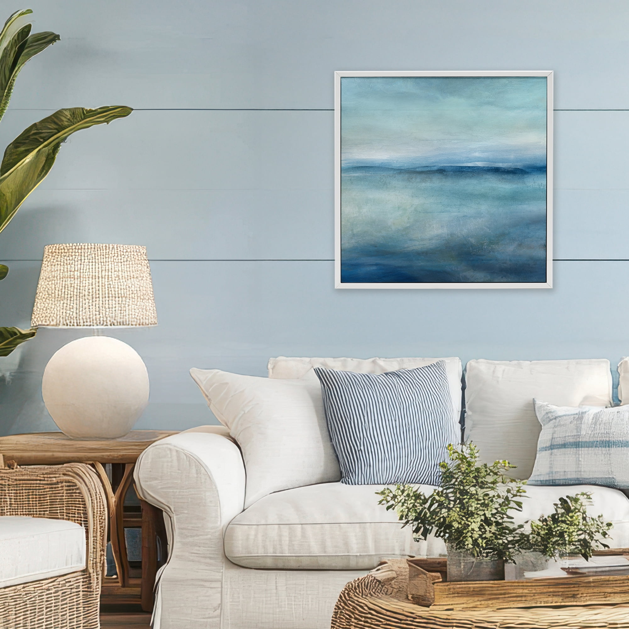 Stupell Industries Misty Blue Coastal Horizon White Framed Giclee Art, design by Carol Robinson