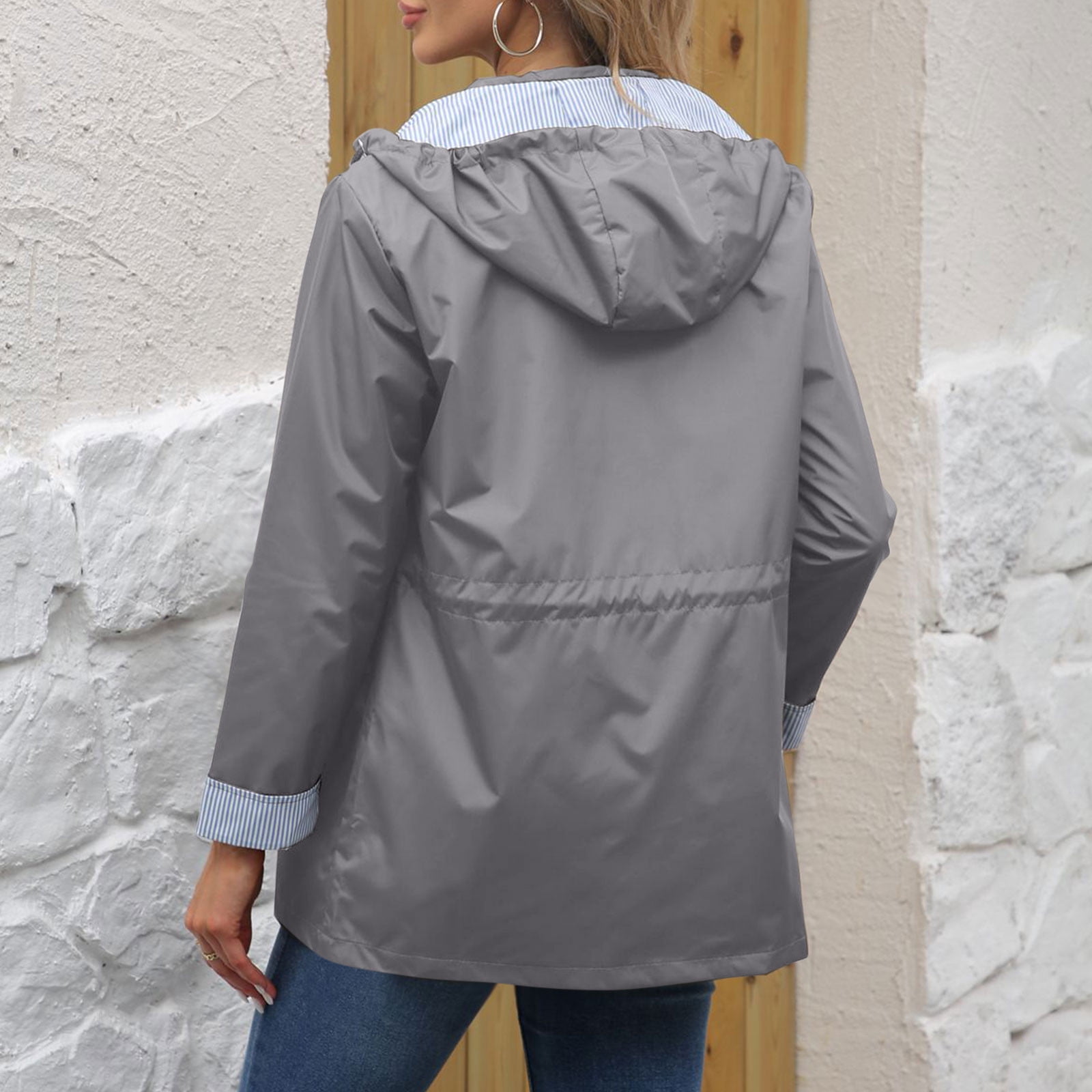 Maqroz Womens Warm Coats Outerwear Fashion Casual Long Sleeve Button Down Rain Jackets Comfort Drawstring Cinch Waist Coat Fall Winter Windbreaker Jacket Coat with Hood Lightweight Plus Size XXXL