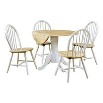 Giva Round Dining Table and 4 Chairs Set- Drop-Leaf- White and Brown