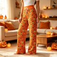 thumbnail image 2 of DHFJKG Womens Halloween Pajamas Pants Pumpkin Print Wide Leg Drawstring Waist Palazzo Loungewear Pants, 2 of 5
