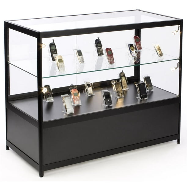 Displays2go 48" Retail Display Case, w/ Storage, LED Lights, Lockable