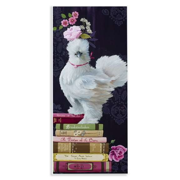 Stupell Industries Fancy Vintage Chicken with Books Animals Painting Unframed Art Print Wall Art, 7 x 17