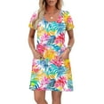 thumbnail image 5 of Xuniizn Womens Summer Dresses Floral Print Scoop Neck Short Sleeve Beach Boho Mini Sundress with Pockets Casual Soft Breathable Trendy Vintage Dress, S-2XL, 5 of 7