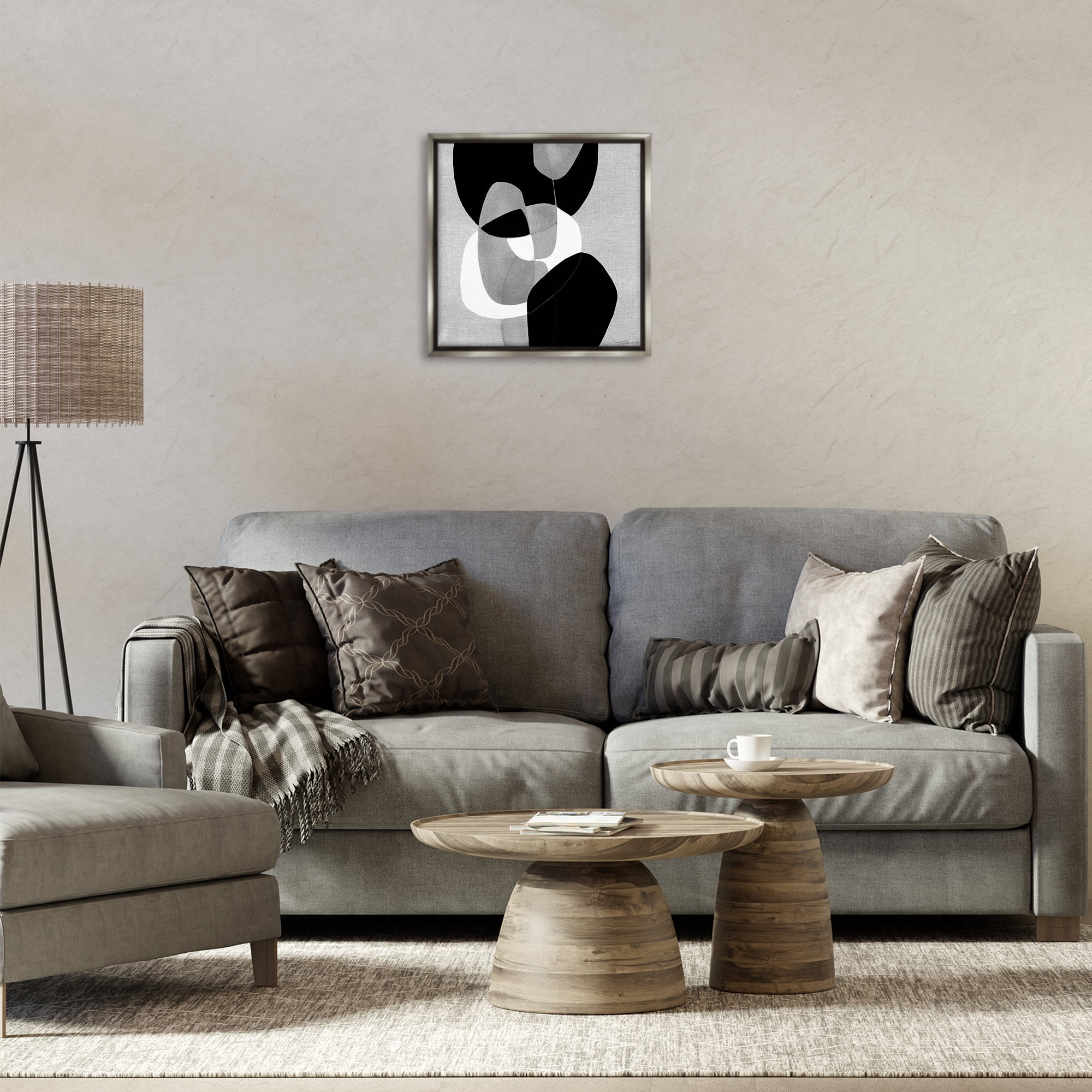 Stupell Industries Abstract Sharp Cutouts Abstract Painting Gray Floater Framed Canvas Art Print Wall Art, 18 x 18