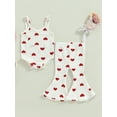 thumbnail image 2 of Douhoow Baby Girls Valentine's Day Clothes Sets Ribbed Heart Print Sleeveless Bodysuits+Flare Pants, 2 of 8