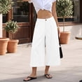 thumbnail image 2 of Breezora Women's Linen Cotton Pants Summer Wide Leg Casual Cropped Culottes With Pockets Loose Breathable Relaxed Fit Daily Trousers, 2 of 9