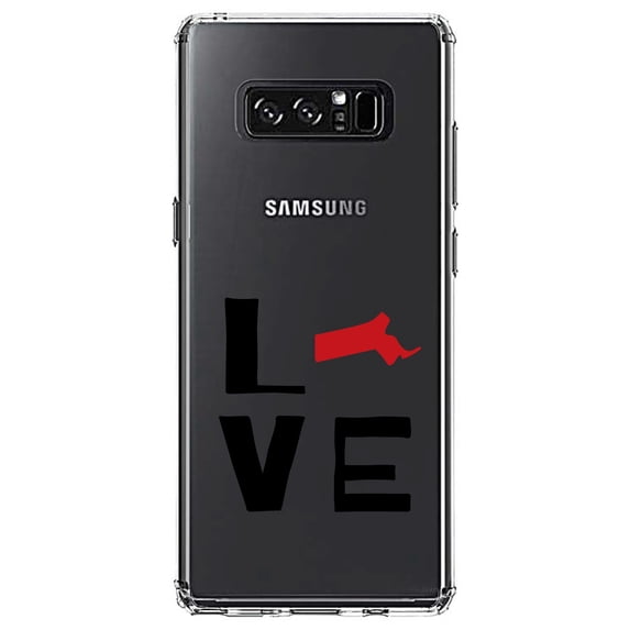 DistinctInk Clear Shockproof Hybrid Case for Samsung Galaxy Note 8 - TPU Bumper Acrylic Back Tempered Glass Screen Protector - Massachusetts - Love Red & Black