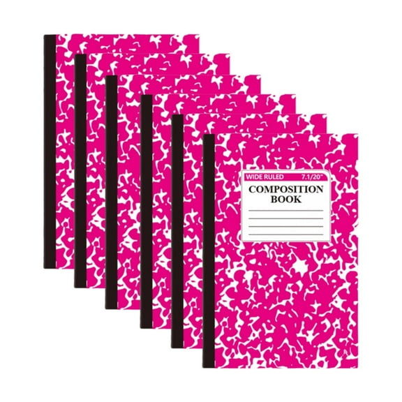 6 Pack Composition Notebook, Wide Ruled Composition Book, Marble Composition Notebooks, 30 Sheets (60 Pages), 8.3" x 5.5", Classroom Must Haves, Hot Pink