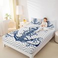 thumbnail image 4 of Homewish Nautican Anchor Rudder Twin Sheet Sets, Chic Modern Fashion Twin Fitted Sheet, Abstract Stripes Waves Flat Sheet, Luxury Bedroom Decor, 3pcs, 4 of 7