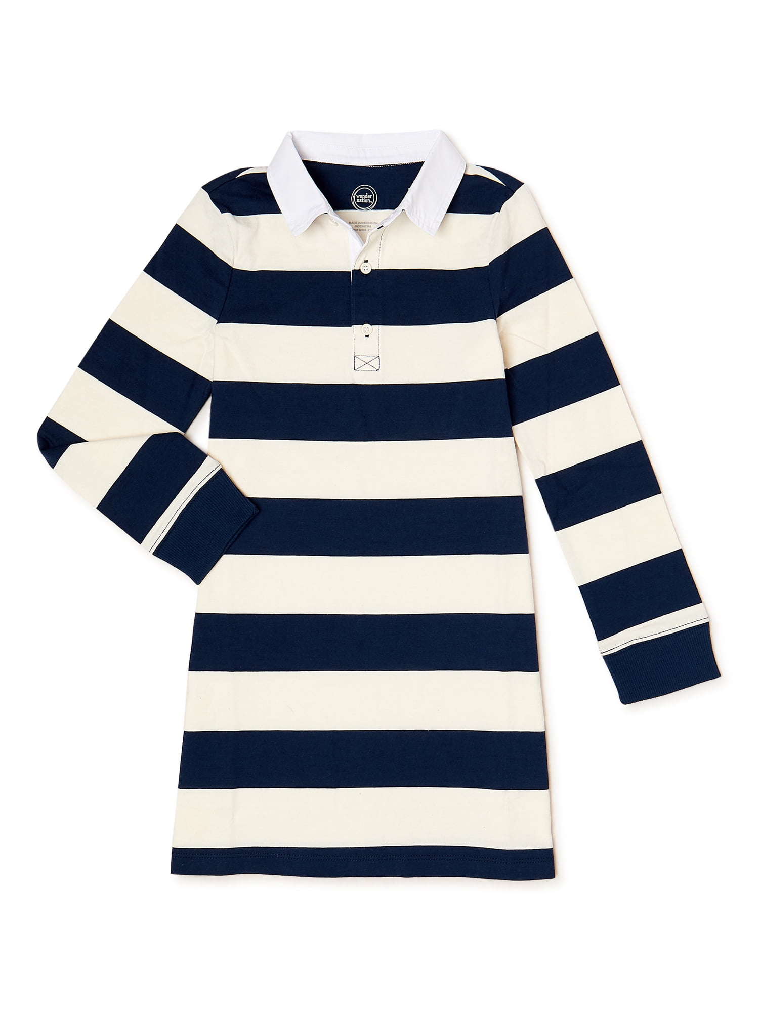 Wonder Nation Girls’ Rugby Dress with Long Sleeves, Sizes 4-18 & Plus