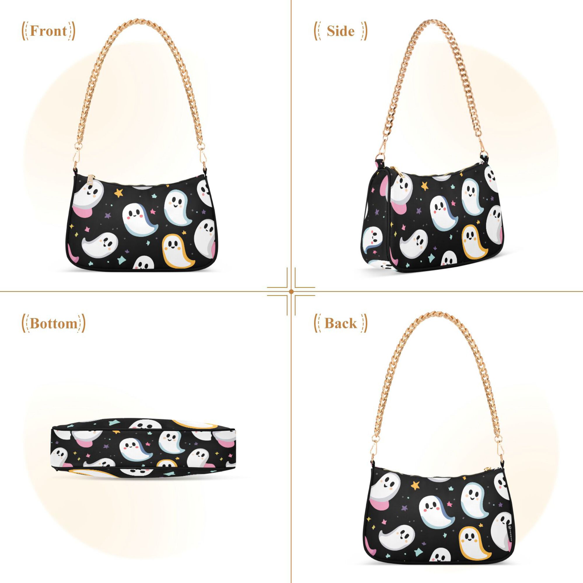 FORMRS Womens Shoulder Bag with Chain Strap Clutch Purse Cute Tote Handbag, White Halloween Ghost