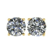 14k Gold Post & Sterling Silver 4 Prong CZ Stud Earrings -Yellow Gold Plated-5.5mm-1.50cttw