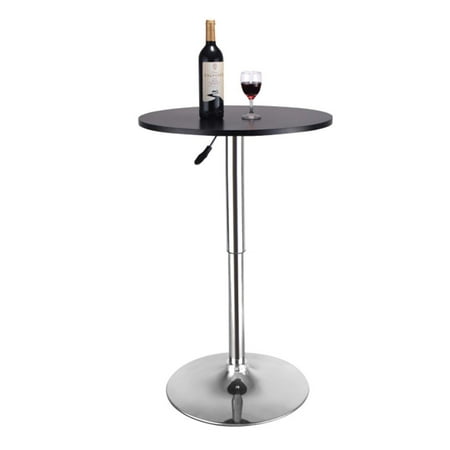 Black Round Bar Table - 23.6'' Round Adjustable Height Wood Swviel Bar Pub Table Counter Black