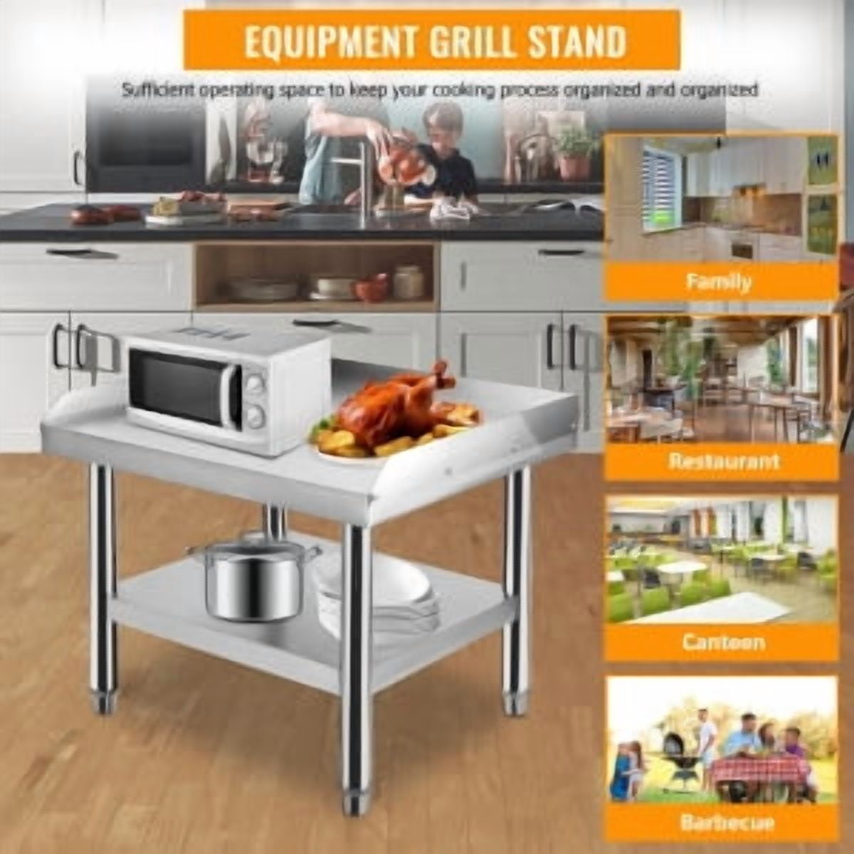 Stainless Steel Prep Table,24x24x24 Inches,with Backsplash, Adjustable Legs and Bottom Undershelf,Heavy-Duty Grill Stand Table for Outdoor Use Restaurants Hotels Workshops Kitchens Gardens Garages