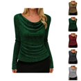 thumbnail image 1 of Womens Sparkle Top 2026 Spring Trendy Long Sleeve Cowl Neck Stretch T Shirts Going out Tops Rave Outfits, 1 of 8