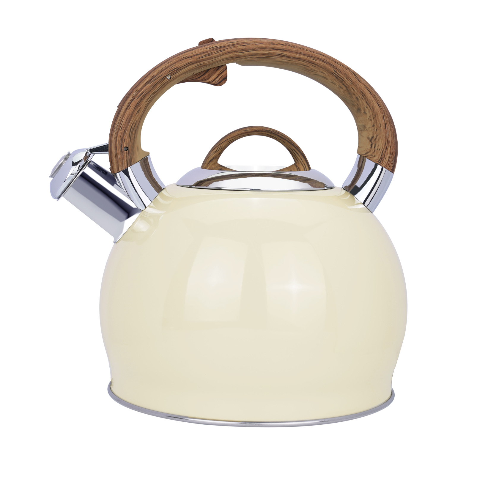 2.6 Quart Beige Whistling Tea Kettle Tea Pot Stovetop Food Grade Stainless Steel Metal Teapots