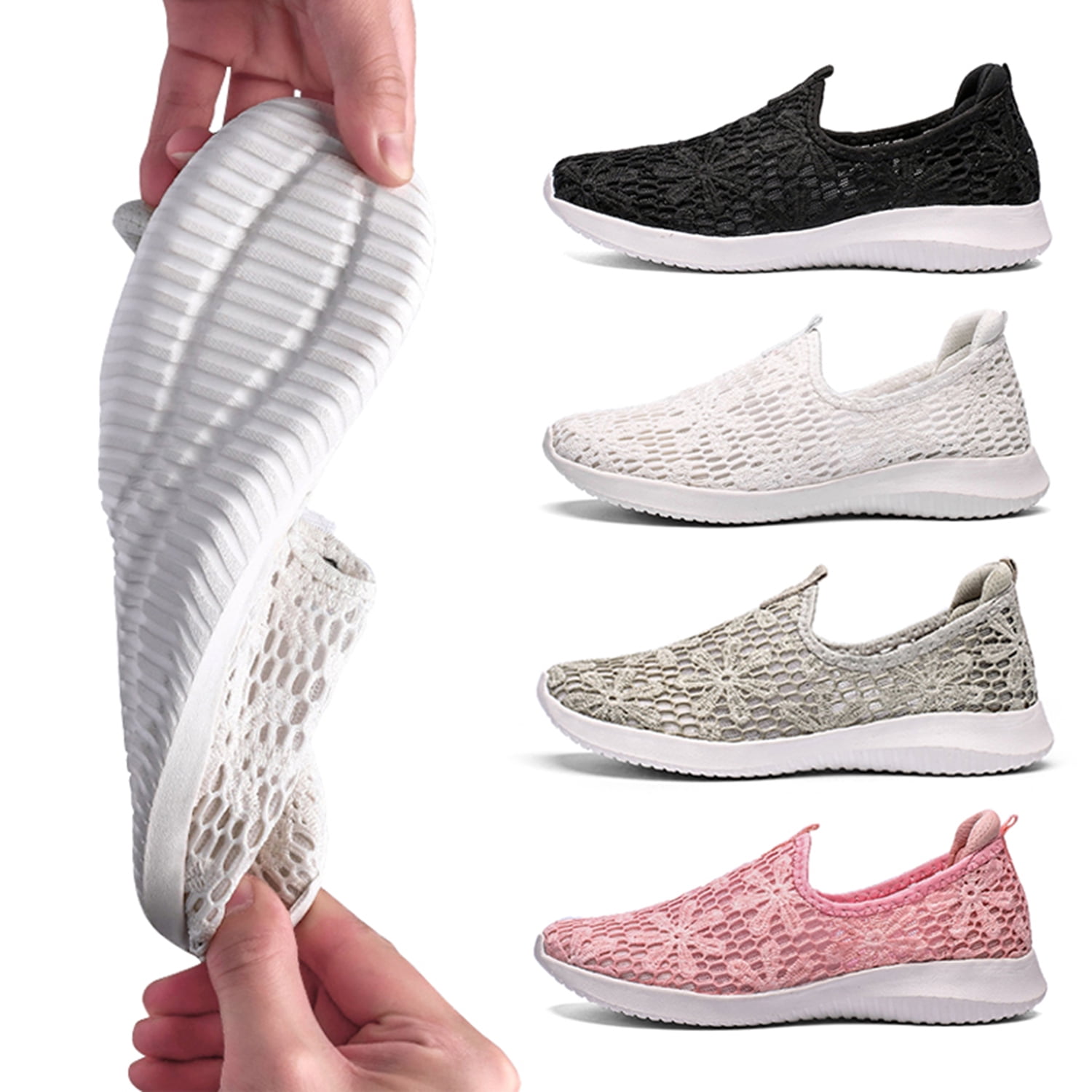 Womens Casual Mesh Sneakers Summer Low Top Comfortable Slip On Shoes Lightweight Breathable Trail Running Walking Shoe