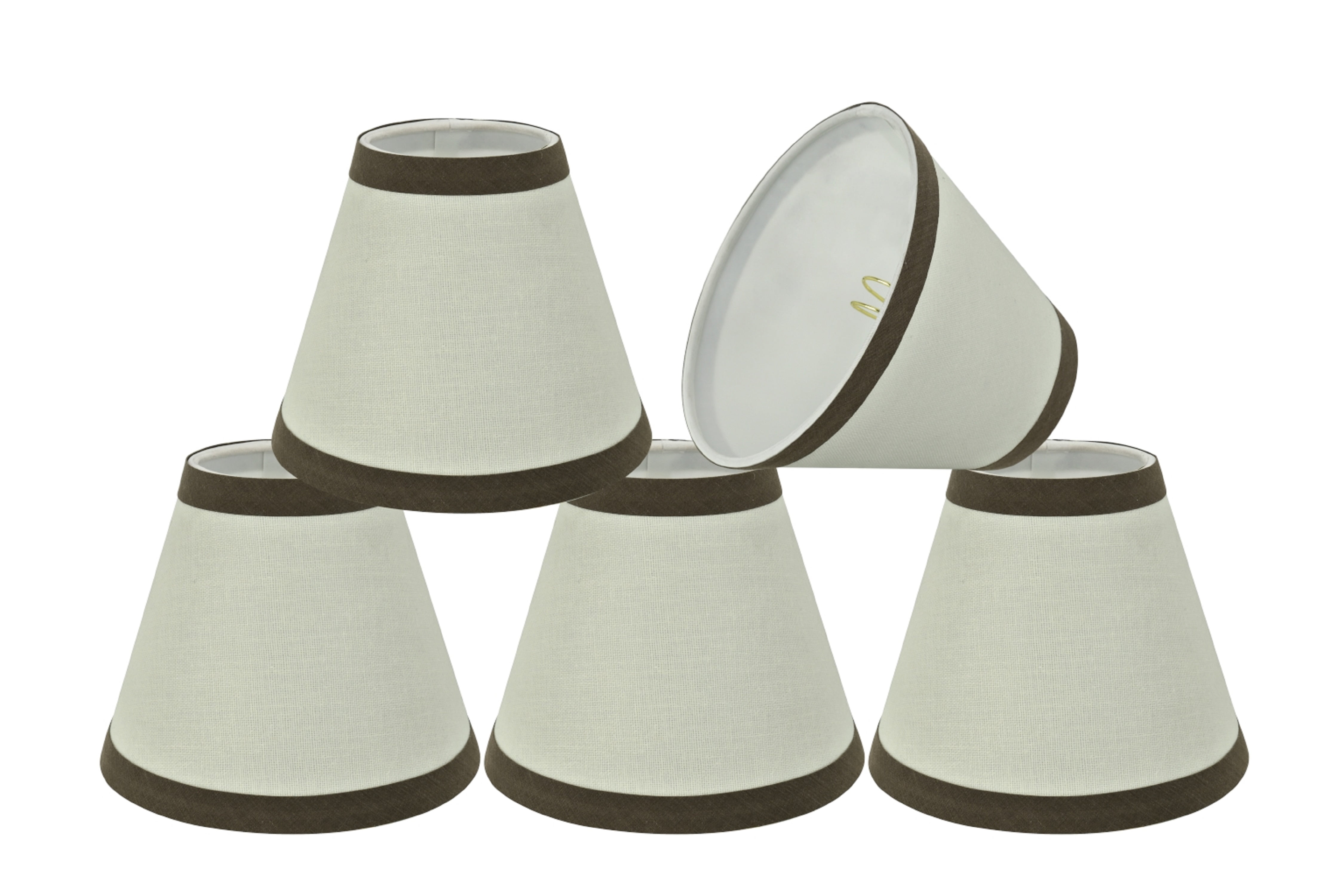 Off-White and Brown Linen Empire Chandelier Lamp Shades Set of 5