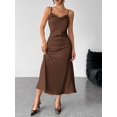 thumbnail image 6 of Brown Satin Slip Dress With Spaghetti Straps And Cowl Neck For Evening Or Date Wear, 6 of 8