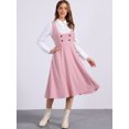 thumbnail image 4 of DARING DIVA Women's Lace Trim Button Overalls Midi Vintage Pinafore Dress XS Pink, 4 of 6