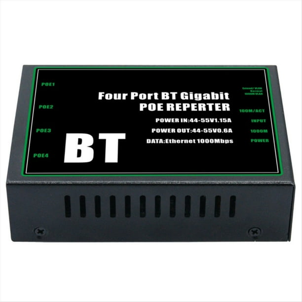 Extensor PoE Gigabit BT de 4 Puertos, 100/1000 Mbps, 1 Entrada, 4 Salidas, IEEE802.3, Repetidor PoE BT para Cámara PoE de 48 V, Punto de Acceso Inalámbrico