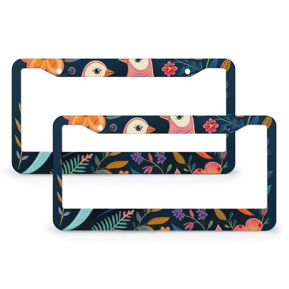 Elegant Bright Folk Farm Floral Love Birds License Plate Frame 2 Pack Colorful Flowers And Birds Auto Decorative Frames Cars Protector Cover Holder for US And CA License Plate Frames