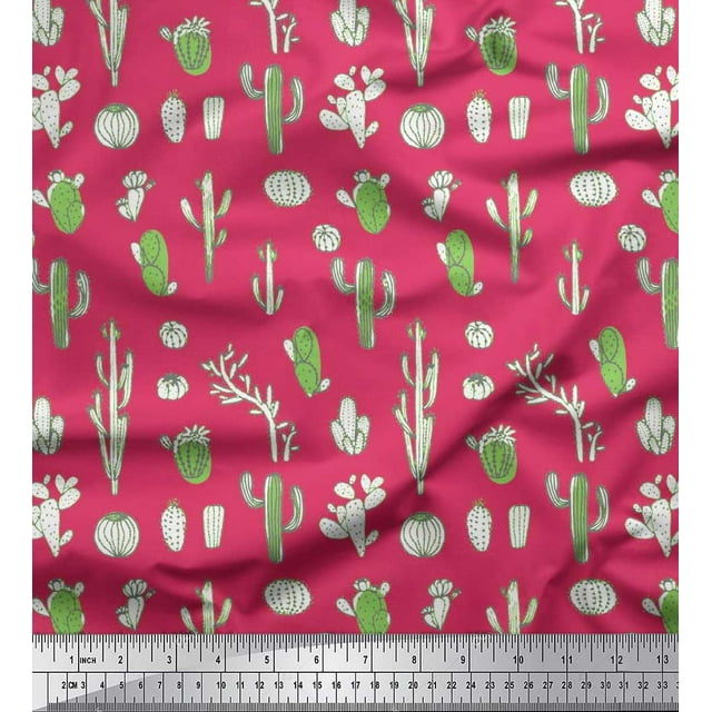 Soimoi Polyester Crepe Fabric Cactus Tree Print Fabric by The Yard 42 Inch Wide