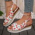 thumbnail image 2 of LUOGENLI Female Womens Sandals Comfortable Walking Ladies Summer Cherry Printed Soft Leather Buckle Slope Heel Thick Bottom Large Size Fish Mouth Sandals Sandals for Women 2024 Heel Support 40, 2 of 9