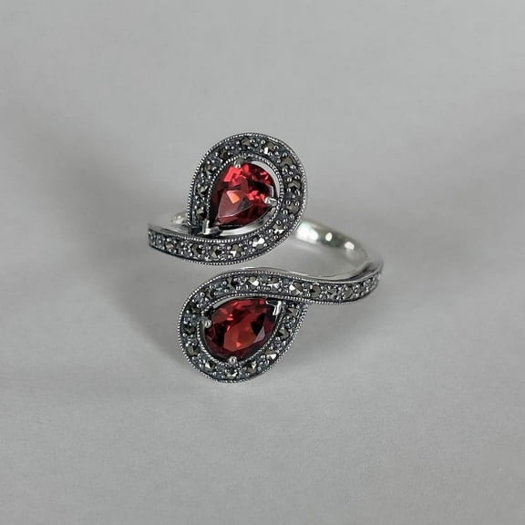 Pear Cut Natural Double Garnet Ring 925 Sterling Silver Ring January Birthstone Ring, GarnetAnniversary Gift Ring For Women