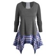 thumbnail image 1 of Camiseta a Cuadros Pañuelo Tamaño Plus Rosegal  Mangas largas de talla grande, 1 of 5