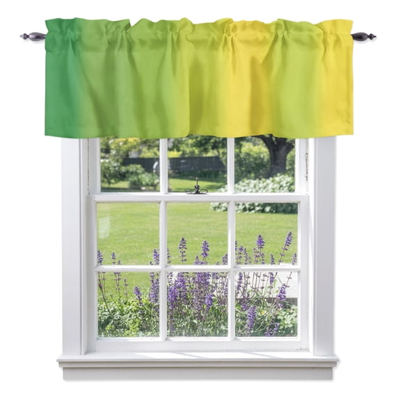 Green and Yellow Ombre Valances for Windows, Minimalist Gradient Striped Texture Valance Window Treatment Rod Pocket Short Curtains Valances for Kitchen Bathroom 60"W x 14"L
