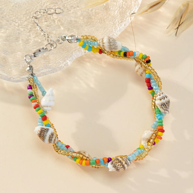 Nvzi Pulsera de cuentas de arroz de concha Pulsera de cuentas de cristal de concha con colgante de playa, estilo I