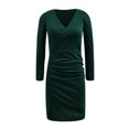 thumbnail image 4 of Sngxgn Women's Dress Deep V-Neck Long Sleeve Waist Tie Ruffle Mini Swing Skater Dresses(Green,L), 4 of 5