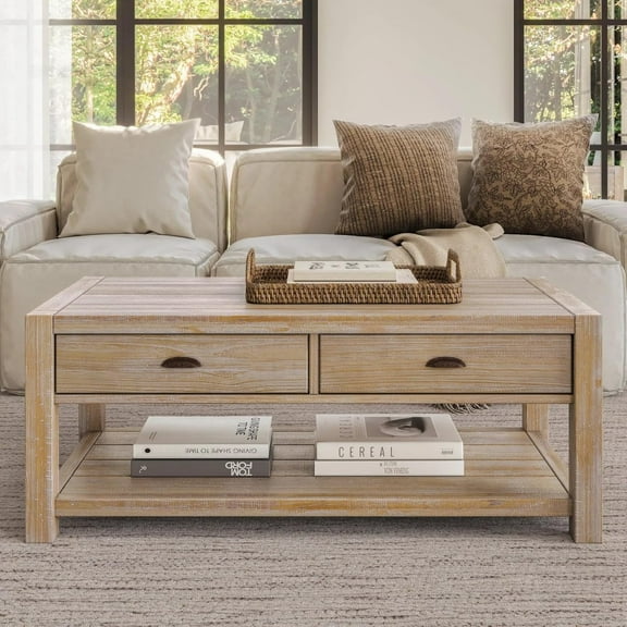 Grain Wood Furniture Montauk Coffee Table, Solid Wood with a Driftwood Finish